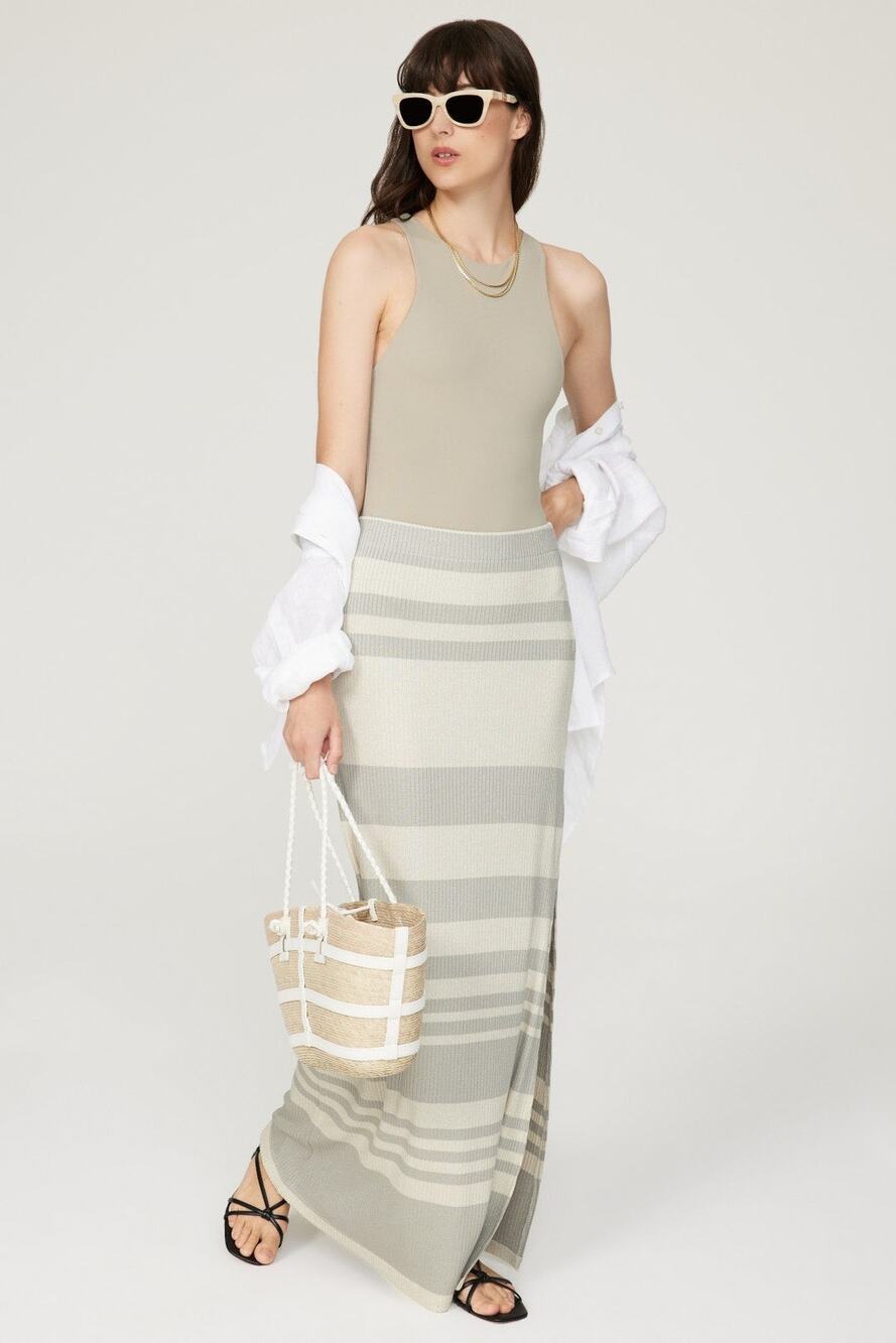 Splendid Coco Metallic Striped Ribbed Knit Side Slit Maxi Skirt Size Small
